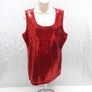 COVINGTON Solid Red Sequin Tank Top Blouse